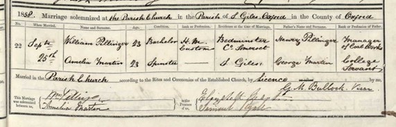 Marriage certificate William Pillinger and Amelia Pillinger