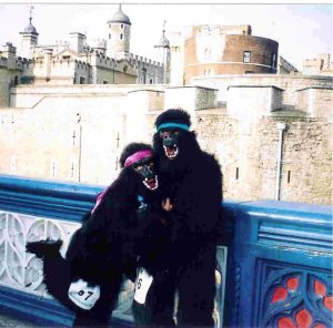 Sheena and Kevin Lindegaard on the Great Gorilla Run 2003 in front of the Tower of London