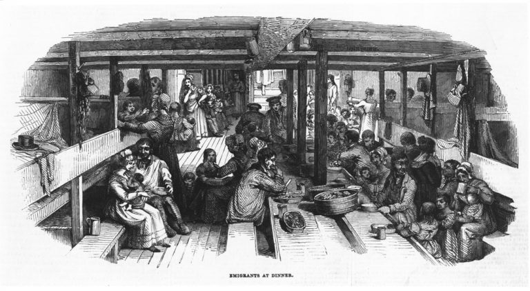 “Married Emigrants in steerage, 1844.” Drawing from Illustrated London News.