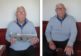 Norman aka"George" Lindegaard - before and after shots. The first looking up from his newspaper looking miserable and the second looking happy.